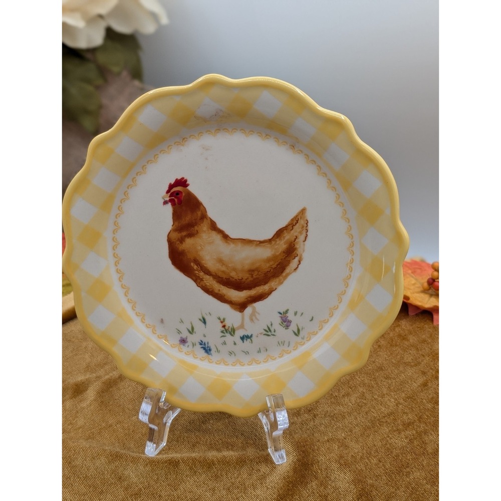 The Pioneer Woman Yellow Gingham Chicken 7" Appetizer Plate Farmhouse...
